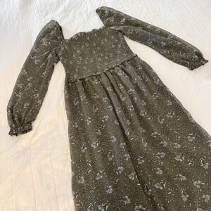 RD Style Anthropologie Smocked Midi Dress SMALL Green Floral Boho Cottage Core